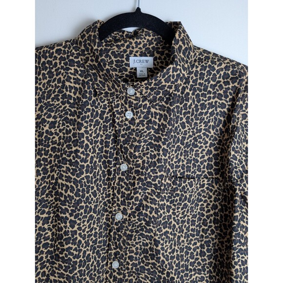J Crew Blouse Women's XL Cheetah Animal Print Button Up Long Sleeve Collared - Picture 2 of 11